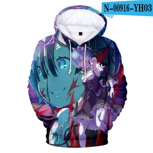 Anime Re:Zero Starting Life in Another World Rem Casual Pullover Oversized Hoodies Hooded Sweatshirt