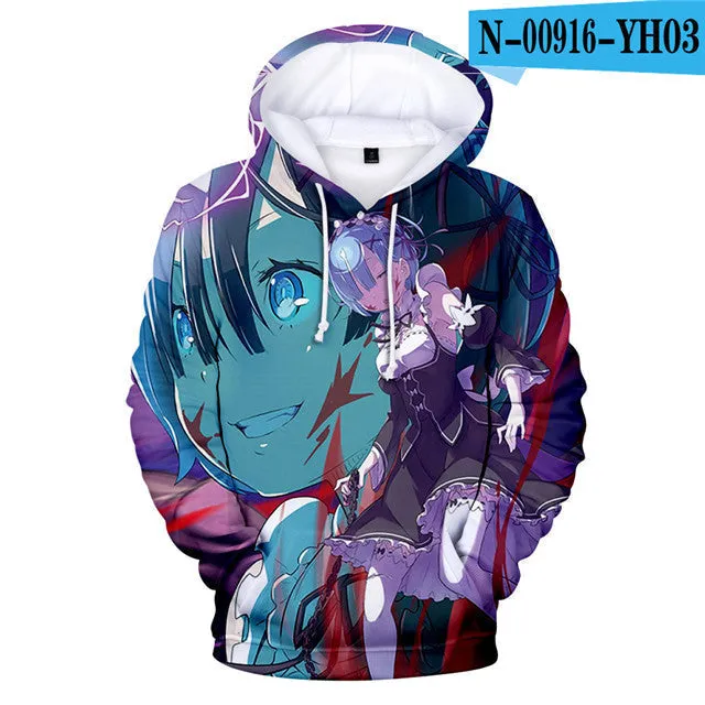 Anime Re:Zero Starting Life in Another World Rem Casual Pullover Oversized Hoodies Hooded Sweatshirt