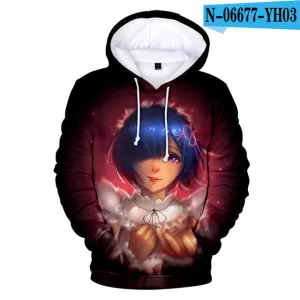 Anime Re:Zero Starting Life in Another World Rem Casual Pullover Oversized Hoodies