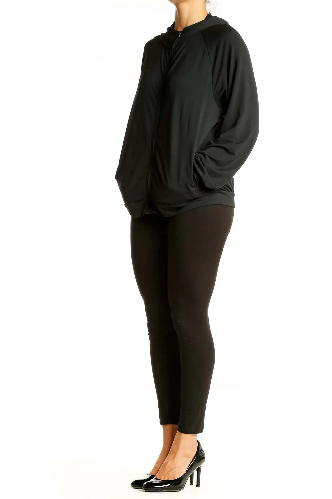 Black Zip-Up Hooded Activewear Jacket