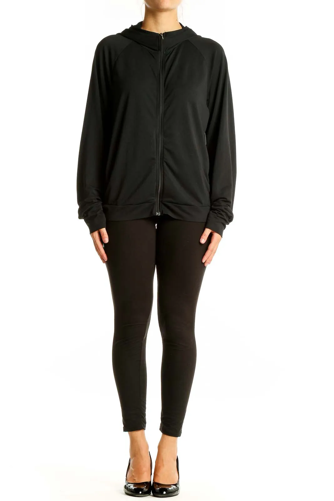 Black Zip-Up Hooded Activewear Jacket