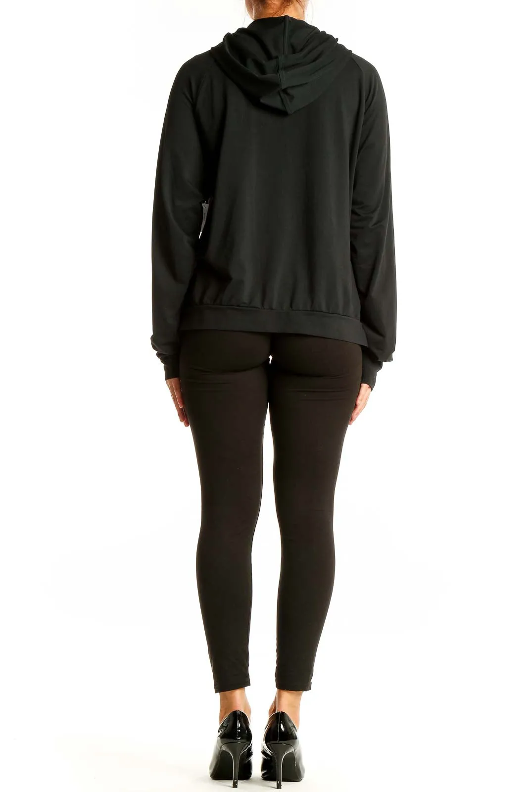 Black Zip-Up Hooded Activewear Jacket