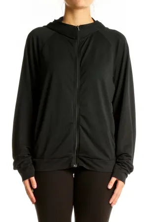 Black Zip-Up Hooded Activewear Jacket