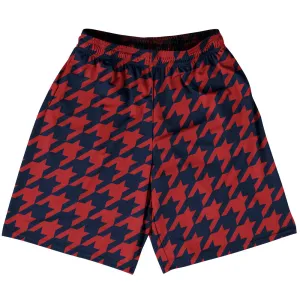 Blue Navy And Red Dark Houndstooth Basketball Practice Shorts Made In USA