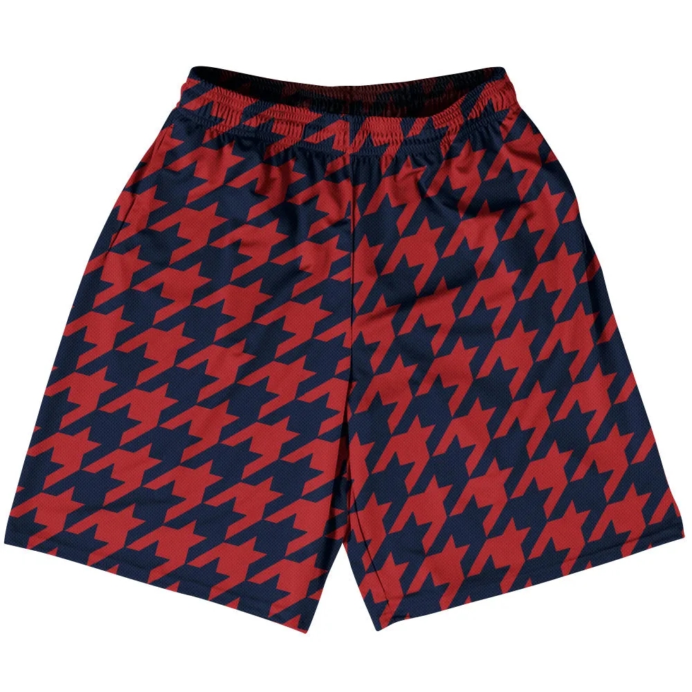 Blue Navy And Red Dark Houndstooth Basketball Practice Shorts Made In USA