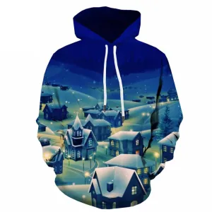 Christmas Sweatshirts men Snow Hooded Casual New Year Sweatshirt Printed Tree 3d Printed