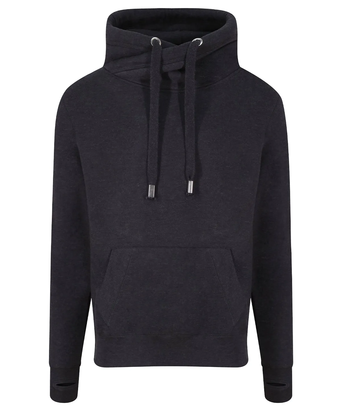 Cross neck hoodie | Black Smoke