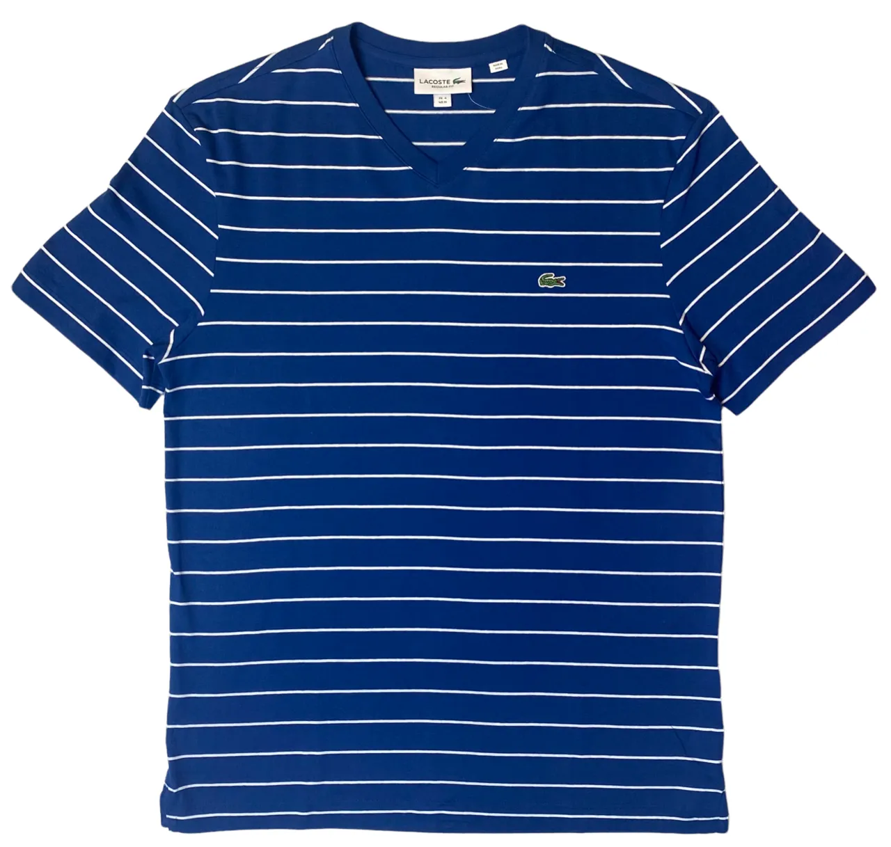 Lacoste Mens Striped V-Neck Regular Fit T-Shirt - Marino / White - XL - TH3243-51-PQ5