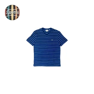 Lacoste Mens Striped V-Neck Regular Fit T-Shirt - Marino / White - XL - TH3243-51-PQ5