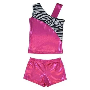 O3CHSET033 - Obersee Cheer Dance Tank and Shorts Set - Pink Zebra