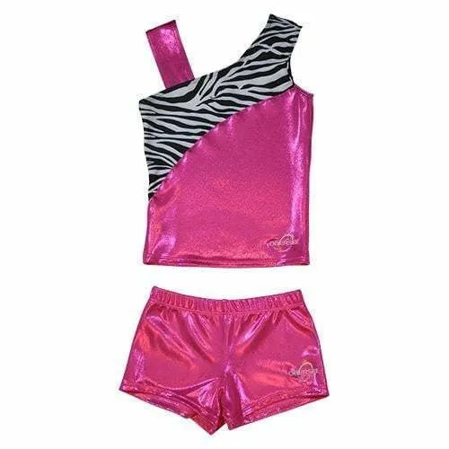 O3CHSET033 - Obersee Cheer Dance Tank and Shorts Set - Pink Zebra