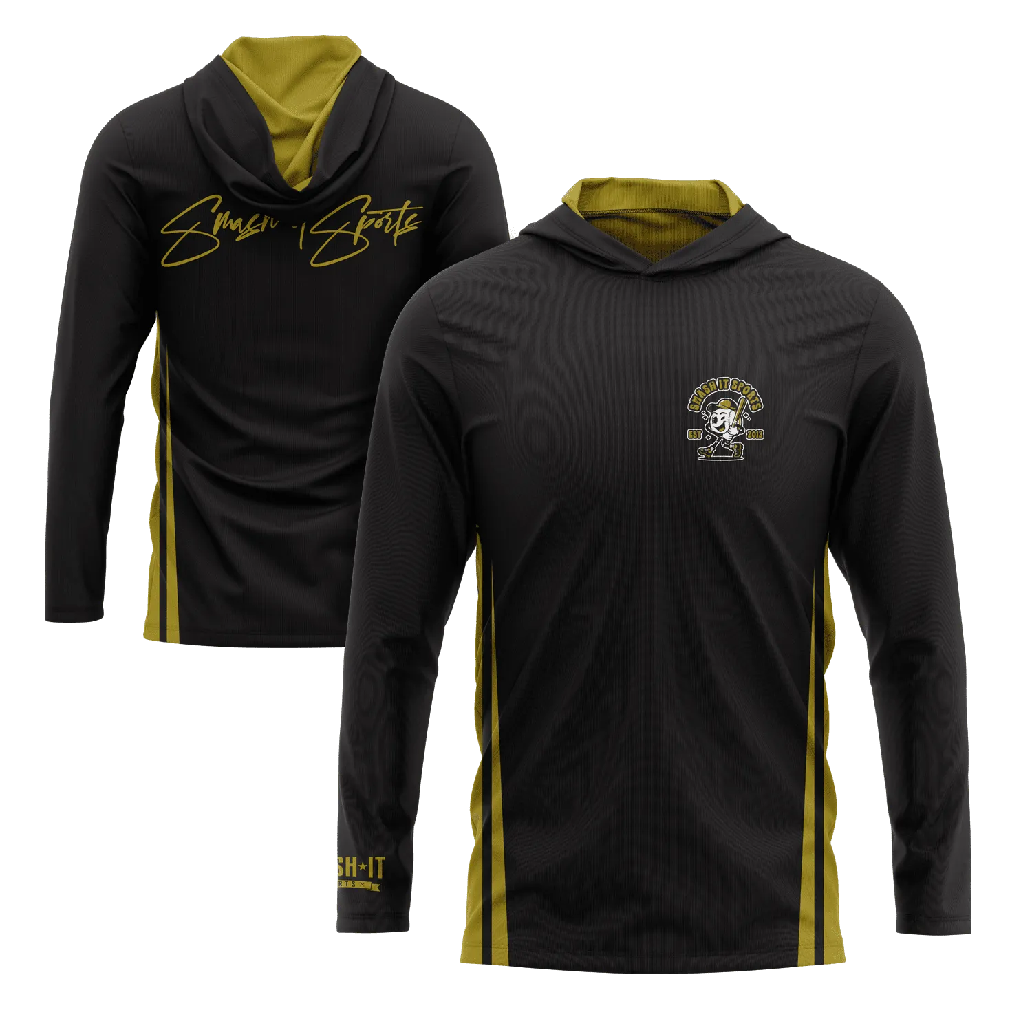 Smash It Sports Hooded Long Sleeve Tee - Black/Gold