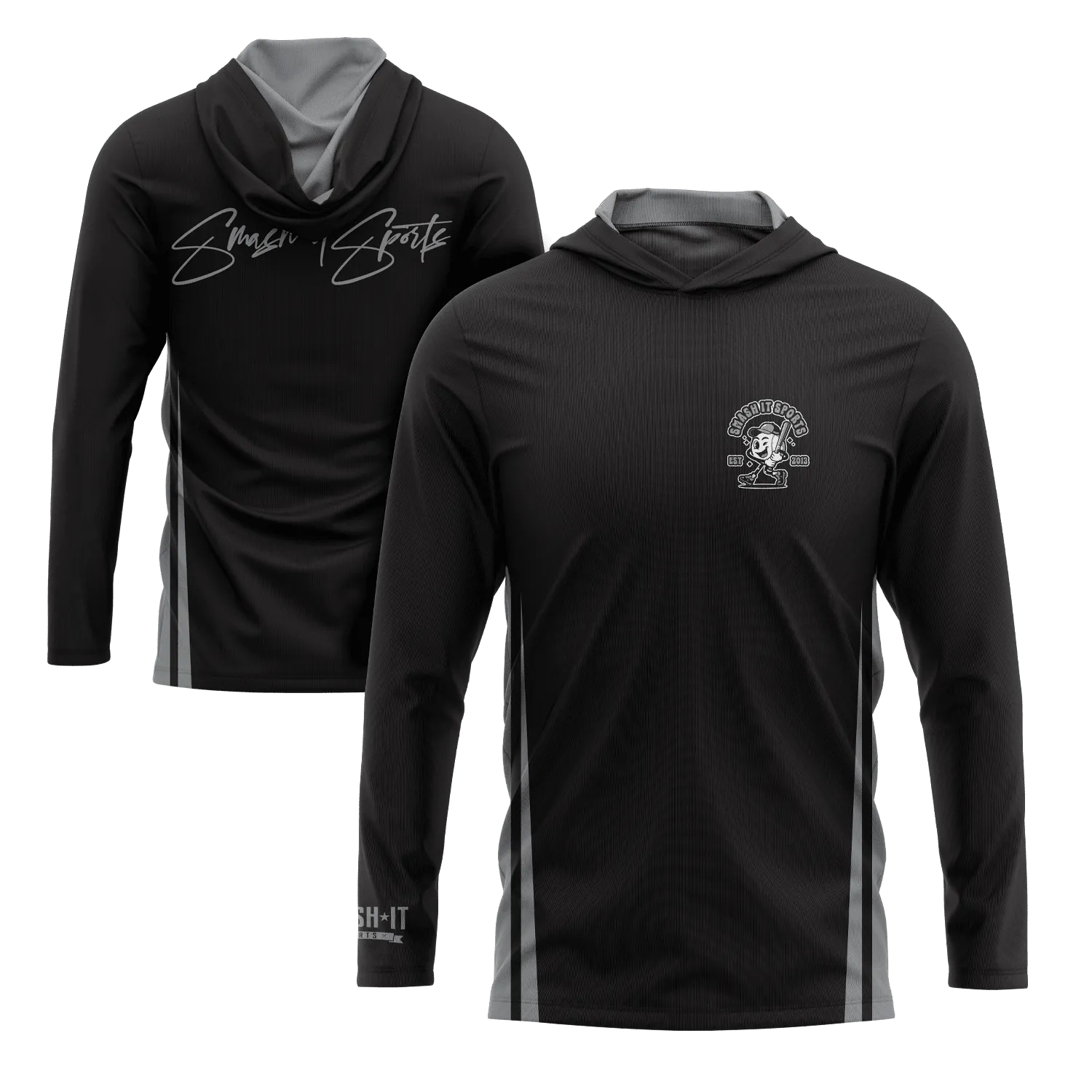Smash It Sports Hooded Long Sleeve Tee - Black/Gray