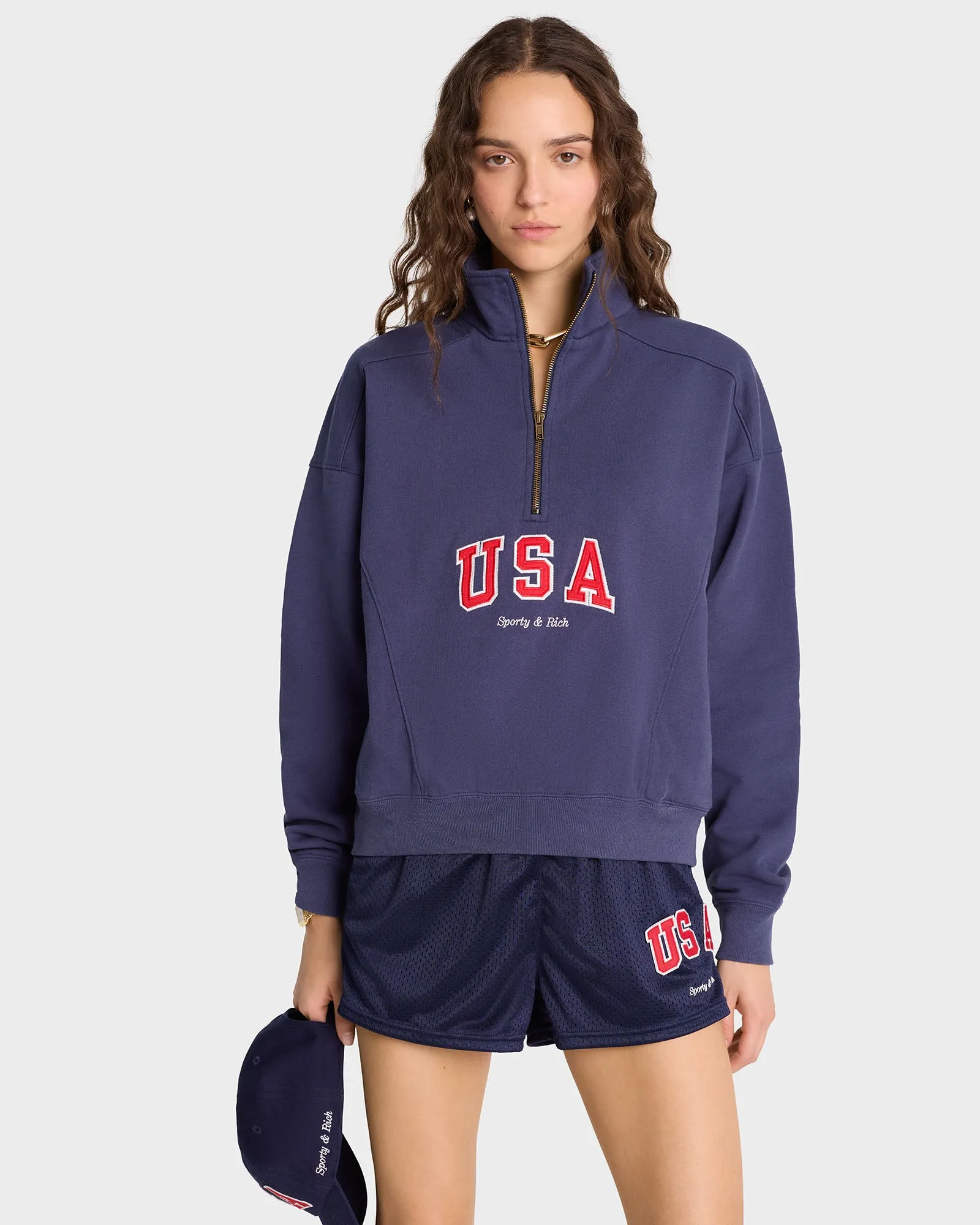 USA Quarter Zip - Navy/Sports Red/White