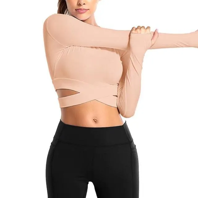 Women Long Sleeve Running Shirts Yoga T-shirts Solid Sports Shirts Quick Dry Fitness Gym Tops Sport Wear