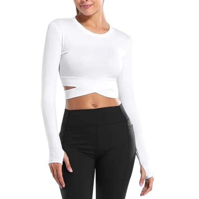 Women Long Sleeve Running Shirts Yoga T-shirts Solid Sports Shirts Quick Dry Fitness Gym Tops Sport Wear