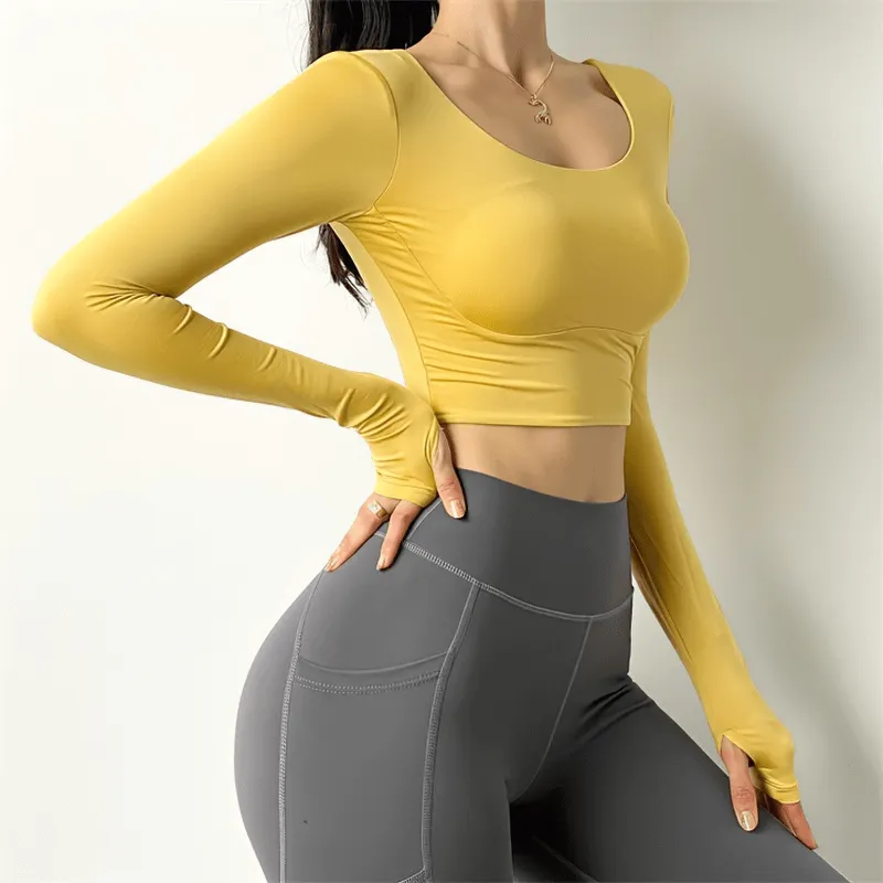 Women's Sexy Back Long Sleeves Sports Top / High Elastic Gym Clothes - SF1253